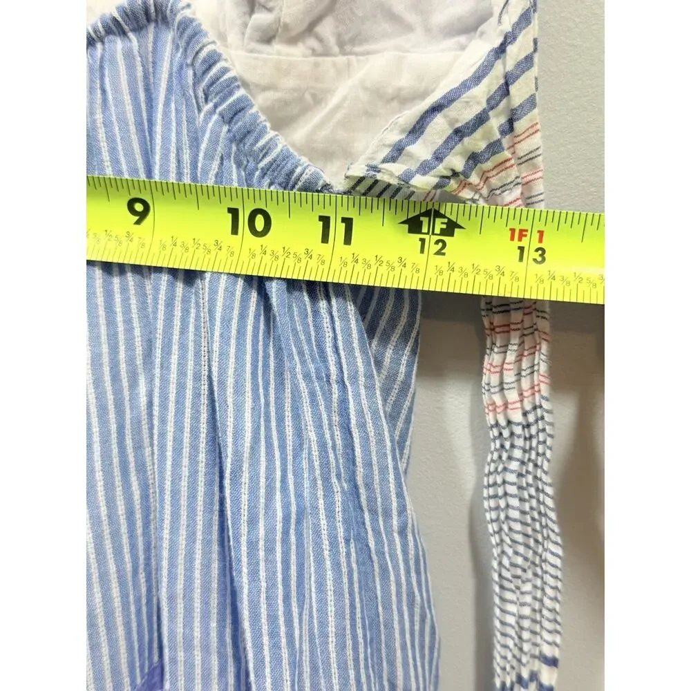 LE SUPERBE Blue White Striped V-Neck Tie Back Strappy Midi Sundress Women’s XS